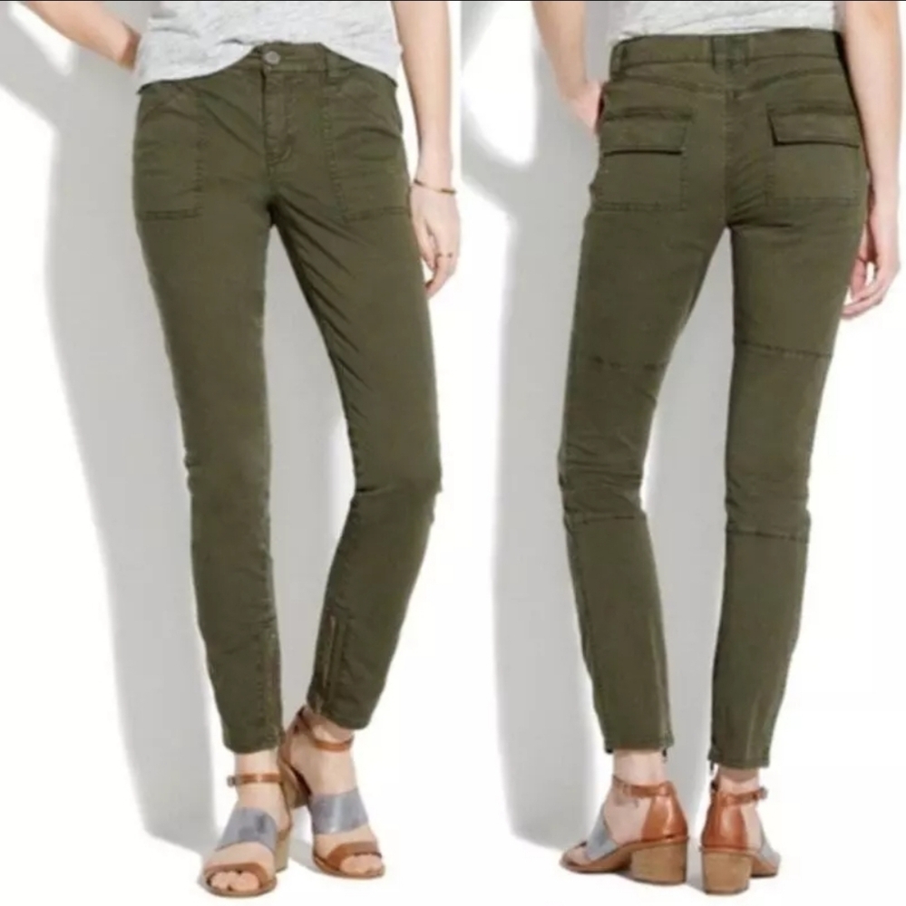 Madewell Skinny Fatigues Moss Army Green Ankle Zip Cargo Chino Pants sz 27
